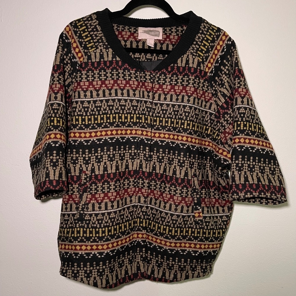 Forever 21 Tribal Geometric Print Poncho Sweater 3/4 Sleeve Women's Size Small